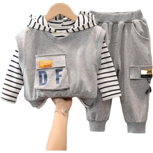 New Autumn Baby Boys Girls Clothes Suit Children Fashion Vest Hooded T-Shirt Pants 3Pcs/Set Toddler Sport Costume Kids Tracksuit