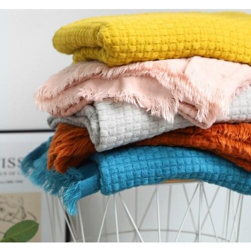 Throw Travel Blanket Grey Mustard Indigo Grey Sofa Throw Blanket Tassels Air Condition Blanket Acrylic 127x152cm Bed Runner