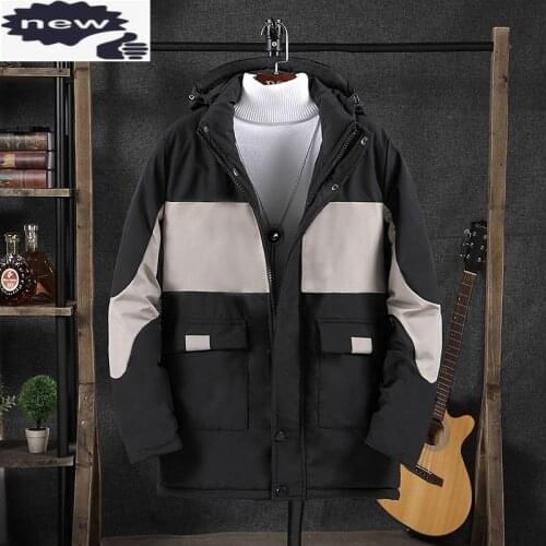 Winter Mens Thick Warm Hoody Parkas Colors Mixed Loose Fit Casual Overcoat Man Cargo Jacket Outside Pockets Outerwear Coat Parka