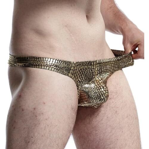 Pinky Senson Sexy Men Underwear Thong Mens Imitation Leather Snake Skin Panties Sexy Men Erotic Penis Mens Homme String Thongs