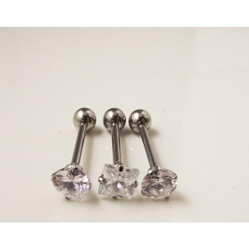 1 Piece 14Gx16x6mm Zircon Straight Barbell Round Square Heart Cuboc Zirconia Tongue Ring Tongue Nail Bar Body Piercing Jewelry