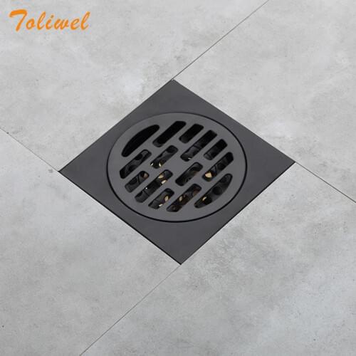 Black Bathroom Square Shower Drain Stainless Steel Floor Drainer Trap Waste Grate Round Cover Hair Strainer
