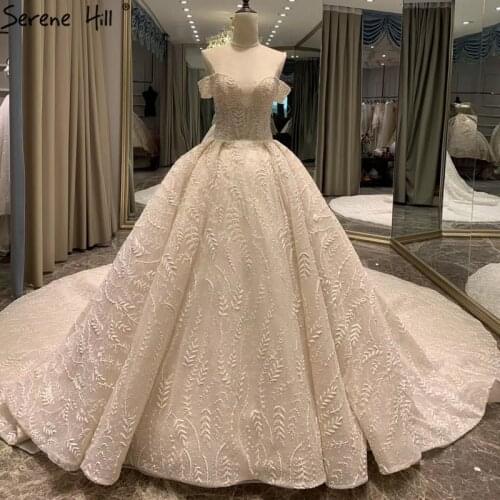 Ivory Luxury Vintage Sexy Wedding Dresses 2020 Beading Sparkle Off Shoulder High-end Bride Gown HA2369 Custom Made