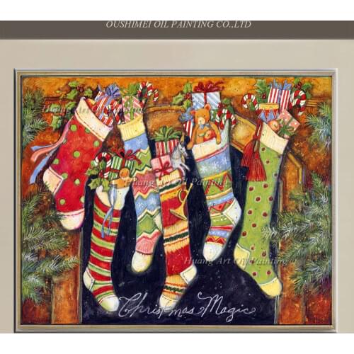 Hand Painted Abstract Christmas Socks Gift Painting on CanvasTree Oil Painting Wall Art For Living Room Decor Modern Paintings