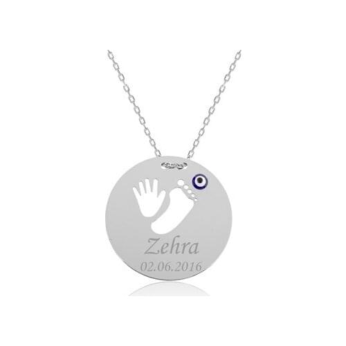 Silver Hand Foot Print Plate Necklace