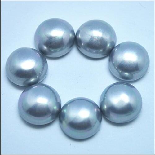 20pcs grey shell beads cabochons shell cabs with middle holes for earring studs making accessories round shape size 12mm