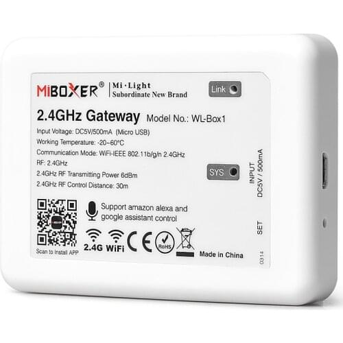 WL-Box1 Mi-Light 2.4Ghz Gateway WIFI BOX Compatible with Miboxer Controller Series and Alexa and Google Assistant