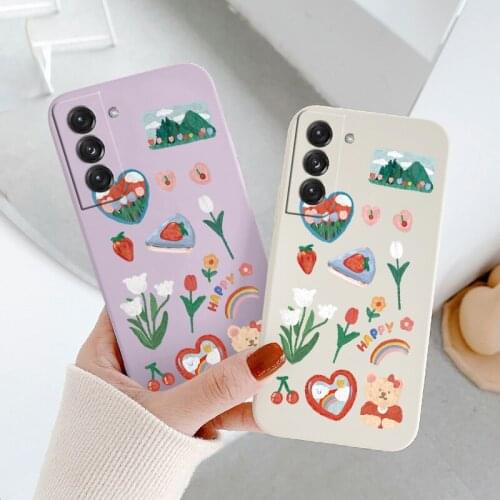 Strawberry Liquid Silicone Case For Samsung Galaxy S21 S20 FE S10 Ultra Plus S10e Note 20 ultra 10 9 Plus Pro Phone Back Cover