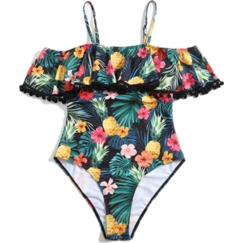 2021 One Piece Swimsuit Swimwear Women Print Ruffle Swimsuit Bodysuit Monokini Female Padded Bathing Suits Beach Wear Summer