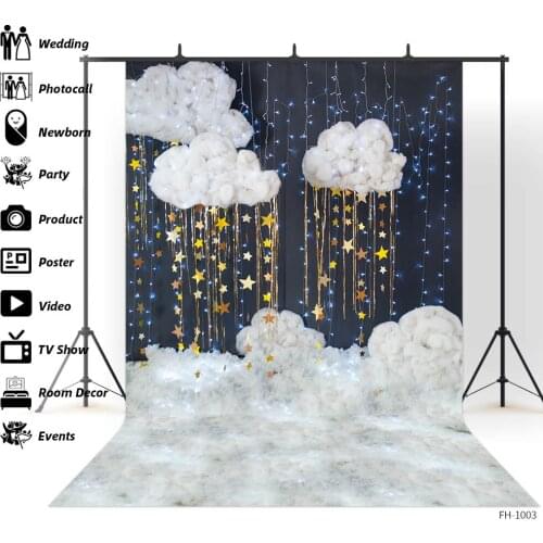 Cloud Gold Star Blue Light Poster Backgrounds for Baby Shower Portrait Newborn Birthday Party Photography Vinyl Photo Backdrops