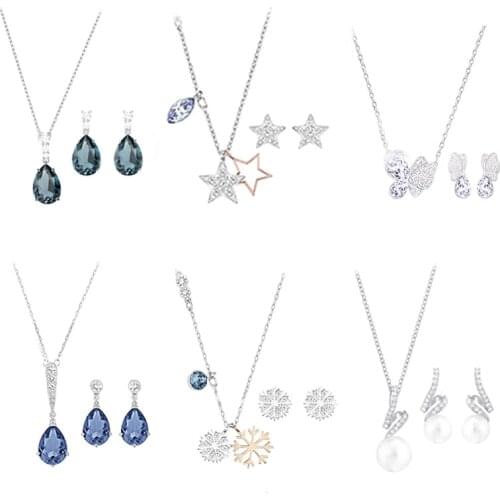 High quality 1: 1 original SWA DIY jewelry simple modern fashion trend necklace earrings set romantic round diamond female