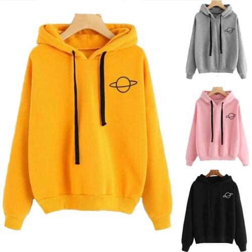 Womens Fashion Long Sleeve Solid Color Printing Planet Pattern Hoodie Casaul Hooded Pullover Hoodie