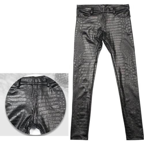 Men Pencil Pants 3 D Intaglio Printing Crocodile Grain Legging PU Leather Casual Jean Boots pants Skinny Solid Printing Trousers