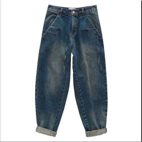 New Large Size Distressed Denim Harem Pants Ladies Casual Loose Turnip Pants Ripped Denim Pants