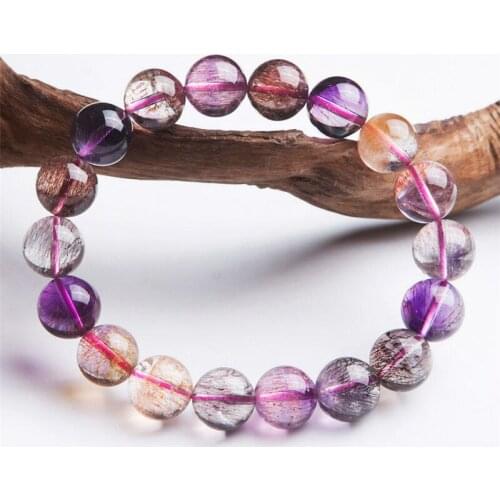 12mm Genuine Colorful Natural Super Seven Melody Stone Bracelets For Women Natural Rutilated Quartz Crystal Round Bead Bracelet