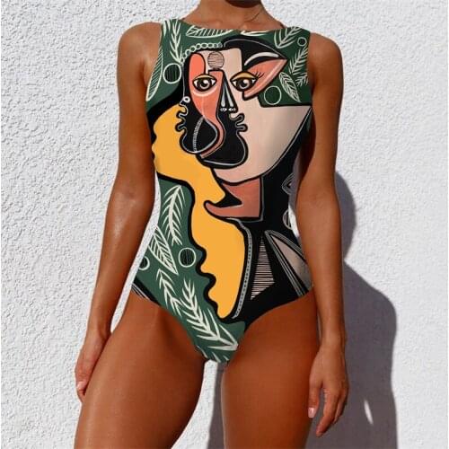 2021 Sexy Print One Piece Swimsuit Women Flower Vintage Closed Large Size Swimwear Push Up Body Swim Beach Pool Bathing Suit