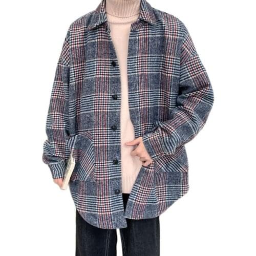 2020 Winter Overcoat Coat Men Style Thickened Plaid Mens Medium Long Jaket Loose Woolen Windbreaker Free Shipping