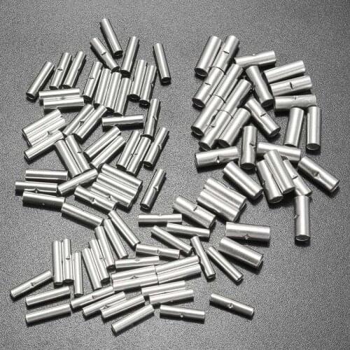 100PCS 22-10AWG Non-Insulated Butt Splice Connectors Copper Tinned Splice Cord Pin End Uninsulation Crimp Terminal Kit