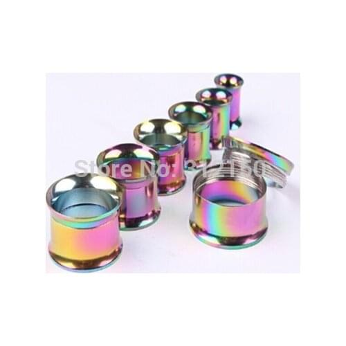 16pcs/lot Free Shipping 8 sizes 5-18mm rainbow color Fashion Double Flared Tunnel with Inside Screw Ear Plug Flesh Tunnel UV