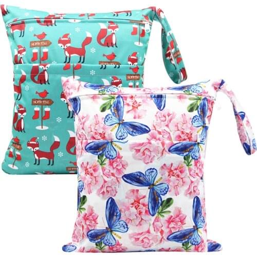 2PCS Diaper Wet Dry Bags Waterproof Reusable with Two Zippered Pockets Travel Beach Pool Daycare Soiled Baby
