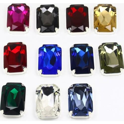 27*18mm 30pcs Rectangle glass Sew On Rhinestone With Claw FlatBack sewing Rhinestones For needlework Clothes shoes bags