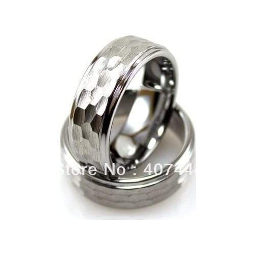 Free Shipping!Wholesales USA Hot Sales E&C Jewelry Mens' Tungsten Ring with Brushed Hammer Hit Design His/Her Best Wedding Ring