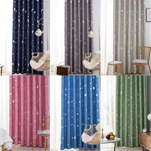 Shiny Silver Star Moon Blackout Curtains For Kids Child Bedroom Korean Style Window Voile Tulle Curtains For Living Room 1pc