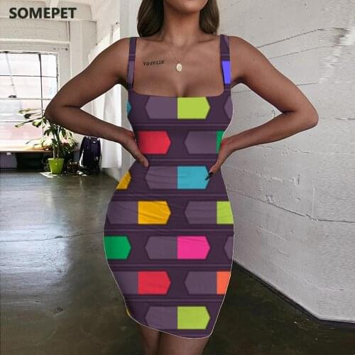 SOMEPET Colorful Dresses Women Geometry Vestido Sexy Pattern Ladies Dresses Novel Sundress Womens Clothing Mini Evening Short