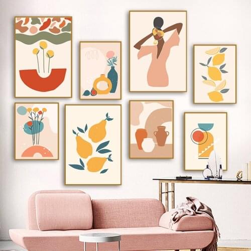 Illustration Girl Fruit Lemon Pear Bohemia Wall Art Canvas Painting Nordic Poster And Prints Wall Pictures For Living Room Decor
