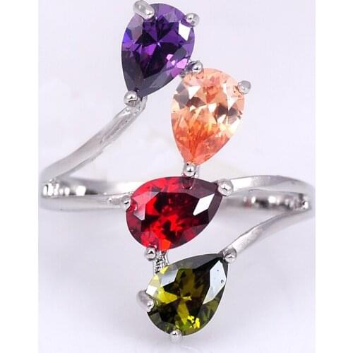 Beautiful Women Jewelry Oval Drop Zircon Rings for Wedding Engagement Party Set Gifts Size 6 -10
