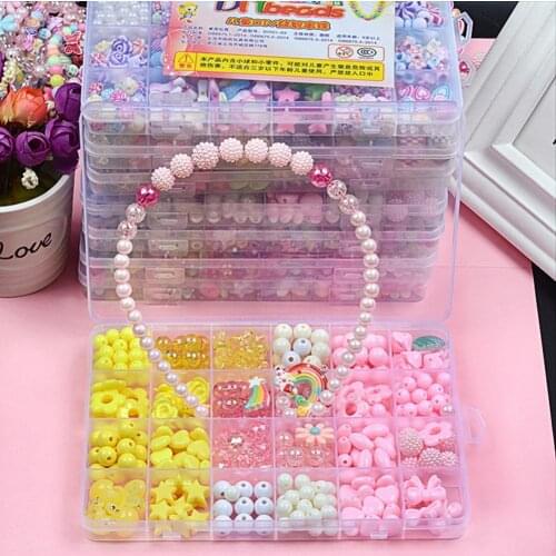 1set Colorful Creative 24 Grid Beaded Necklace Bracelet Toy Kids Girls DIY Jewelry Handmade Accessory