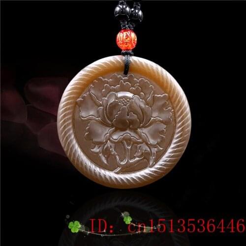 Brown Jade Rose Pendant Carved Flower Natural Amulet Women Jadeite Fashion Charm for Gifts Necklace Jewelry Chinese