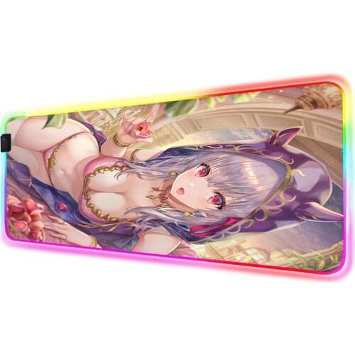 Anime girl Mouse Pad RGB Black Gamer Accessories Large LED MousePad Gaming Desk Mat with Backlit sexy big breasts big buttocks