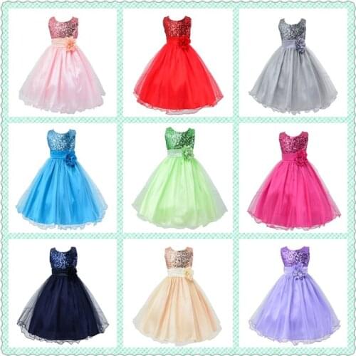 Hot Sale Baby Girl Flower sequins Dress Party Princess Dress Children kids clothes 9 colors 3-14yrs Flower Girl Dress