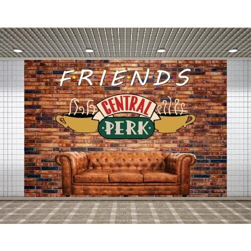Lyavshi Red Brick Wall Backdrop Central Perk Friends Theme Birthday Party Sofa Coffee Shop Photography Background Photo Studio