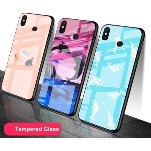 Cartoon Dolphin Tempered Glass Phone Case For Redmi Note 5 6 7 8 9 Pro Note8T Note9S Redmi8 9 Cover Shell