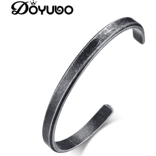DOYUBO Mens Opening Size 316L Stainless Steel Black Bangles Antique Male Punk Style Adjustable Bangles Cool Accessories DD049