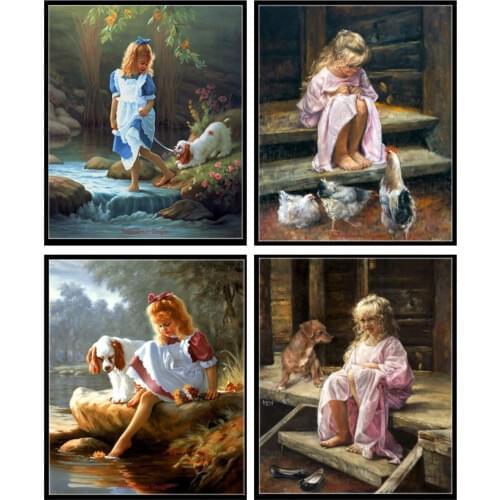 Counted Cross Stitch Kits Needlework - Crafts 14 ct Aida DMC Color DIY Arts Handmade Home Decor - Morning in the Village