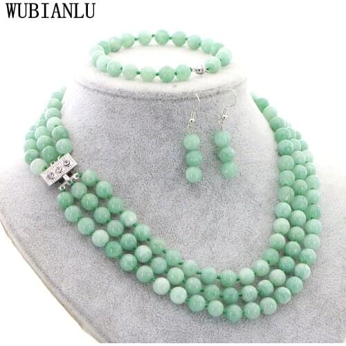 Natural Stone Jewelry Set For Women 8mm Lapis Lazuli Turquoise Crystal Tourmaline 3 Rows Beads Necklace Bracelet Earrings T252