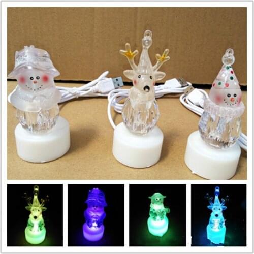 Santa Claus Snowman Elk Night Light USB Colorful Color Changing LED Night Light Acrylic Crystal Luminous Toy