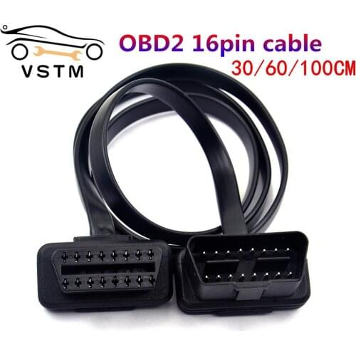 New Arrival 30/60/100CM Flat+Thin 16 Pin Socket OBD OBDII OBD2 16Pin Male To Female Car Scanner Extension Cable 8Core Connector