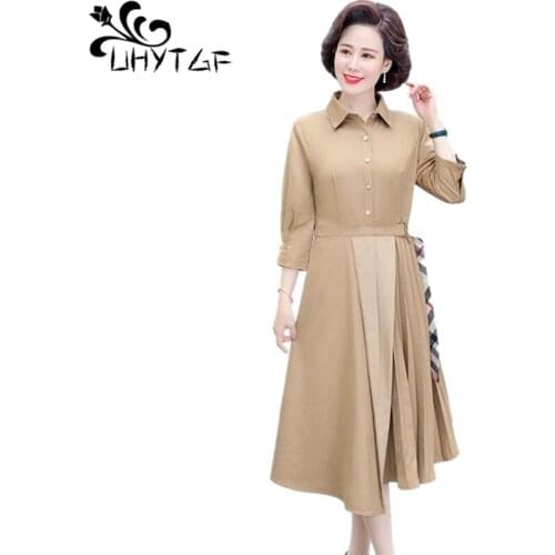 UHYTGF Dresses For Women 2021Quality Chiffon Spring Autumn Dress Long Sleeve Temperament Mom Thin Windbreaker Skirt Jacket 2030