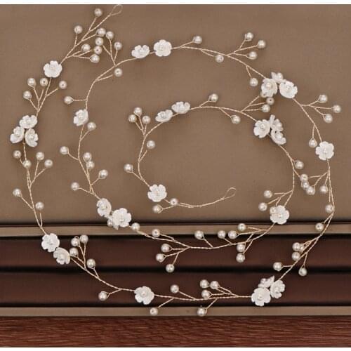 Flower Headband Wedding Hair Accessories Bride Pearl Tiara Gold Silver Color Head Band Wedding Tiara Bridal Hair Jewelry