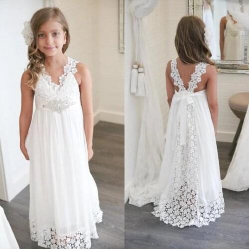 Sheer V Neck Boho Flower Girl Dresses for Beach Wedding Spring Country Girl Dress