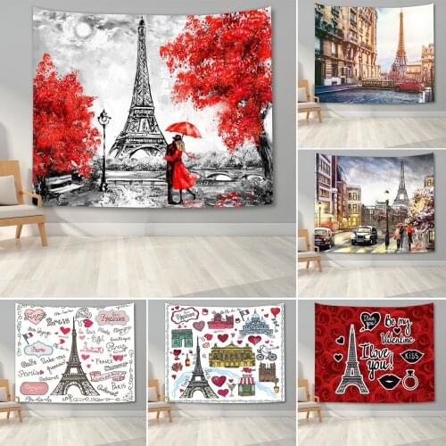 Romantic Eiffel Tower Tapestry Red Maple Natural Streetscape Print Bedroom Background Decoration Girl Dorm Art Curtain Tapestry