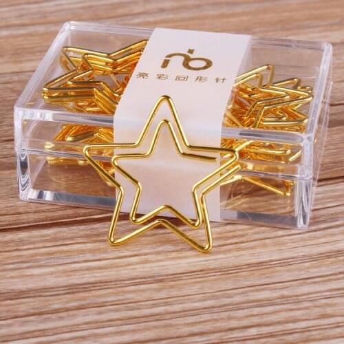 Christmas Gift Gold Five Pointed Star Paper Clip Bookmark Metal Safety Pin Color Paperclip Paper Clips Klips Escolar Material