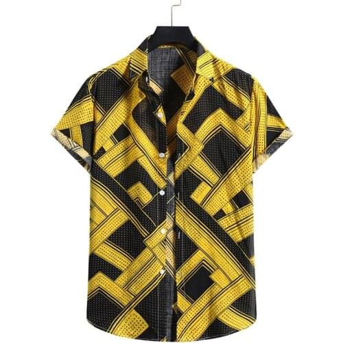 The most fashionable Hawaiian mens shirt geometric print short sleeve summer mens shirt casual shirt