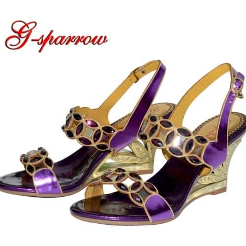 New Designed Cut-out Purple Crystal Heels Sandals Gladiator Summer Sandals for Woman Girl Birthday Party Prom Shoes Plus Size 43