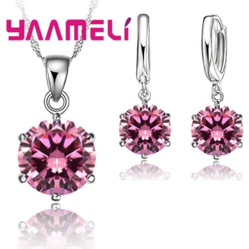 Hot Sale CZ Diamond 925 Sterling Silver Hoop Earrings Pendant Necklace For Women Wedding Jewelry Sets For Bridal Party Ceremony