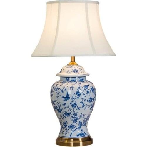 Modern Blue And White Ceramic Table Lamp for Foyer Bed Room Study Decor Luxurious Porcelain Desk Reading Light H 65cm 2507